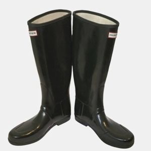 Euc hunter tall glossy black rain boots no buckle discontinued style size 9M/10F